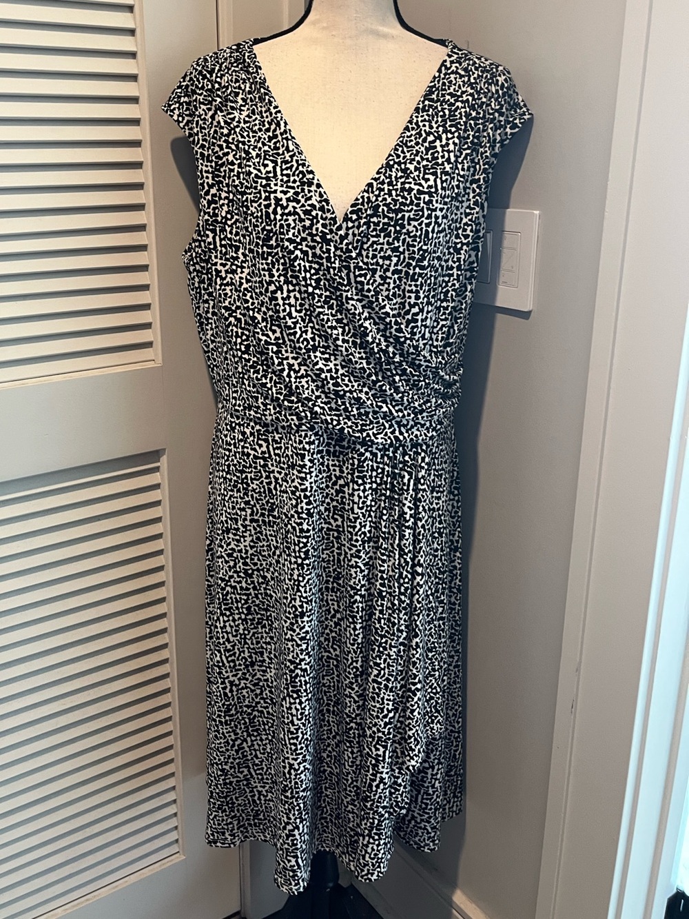 Ralph Lauren Black and White Printed Wrap-Style Midi Dress